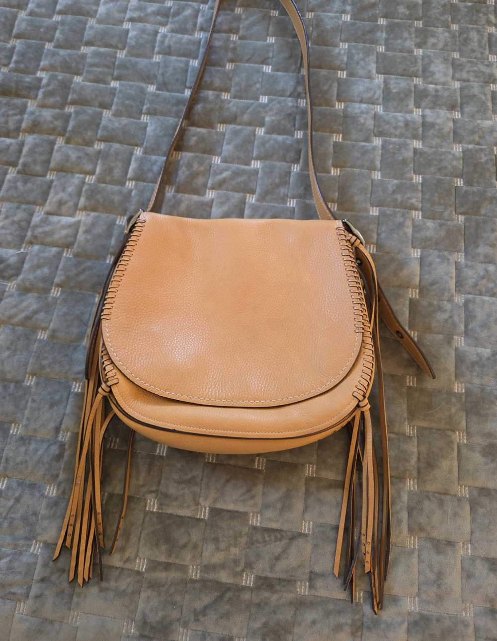 Coach Pebbled Fringe Crossbody Bag in Tan